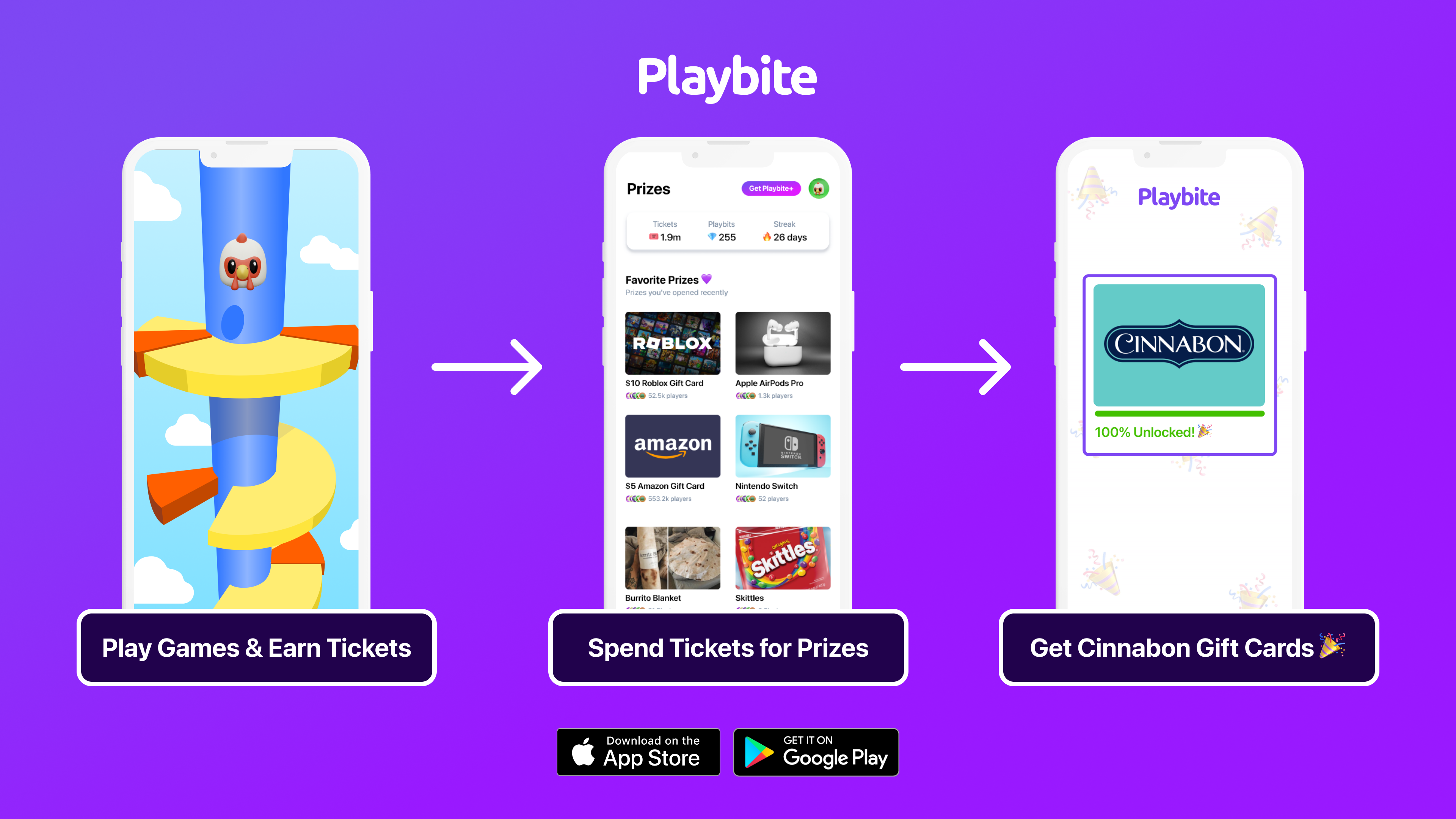 Win Cinnabon gift cards by playing games on Playbite